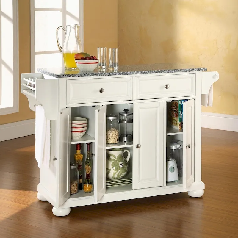 Crosley Alexandria Solid Granite Top Kitchen Island in White Finish - 18d x 51.5w x 34h