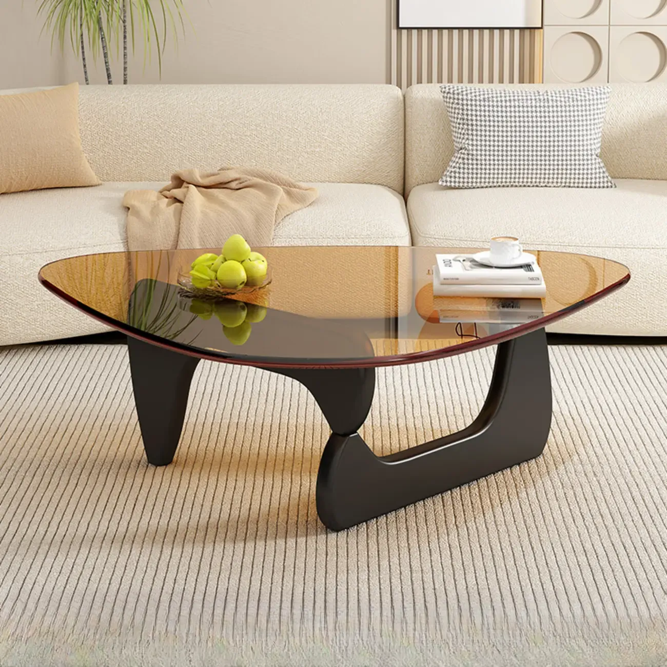 Triangular Wood Glass Top Coffee Table