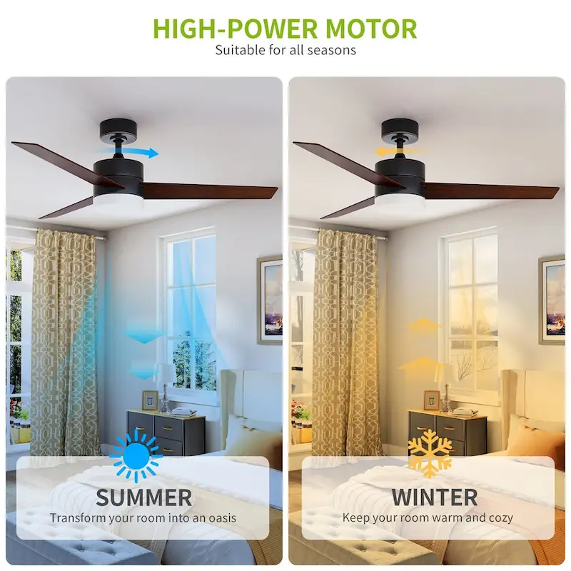 Modern Ceiling Fan with Adjustable LED Light and Remote Control, with 3 Blades - 52