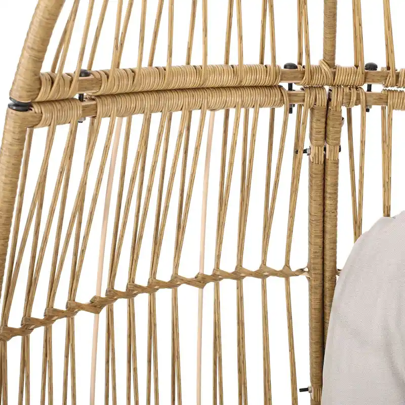 Oaks Aura Abstract Mesh Design Wicker Chair, Handcrafted Woven Rattan Swivel Egg Shape Chair, Basket Shape Chair With Cushion