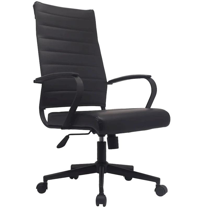 Modern High Back Office Chair Ribbed PU Leather Manager Tilt Conference Room Computer Desk Boss Task Executive Boss