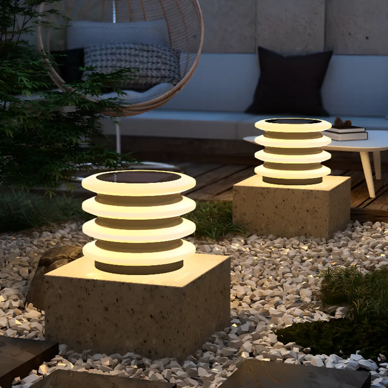 Modern 4-Layer Cylinder Solar Outdoor Post Lights