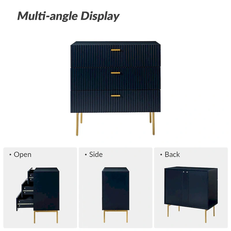 Gilb Modern 3-Drawer Dresser Nightstand with Metal Legs Set of 2 by HULALA HOME