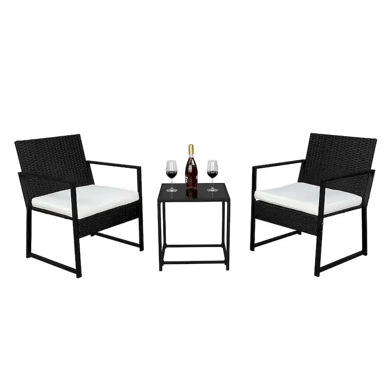 2Pcs Single Flat Chair and 1Pc Coffee Table Three-Piece Rattan Set