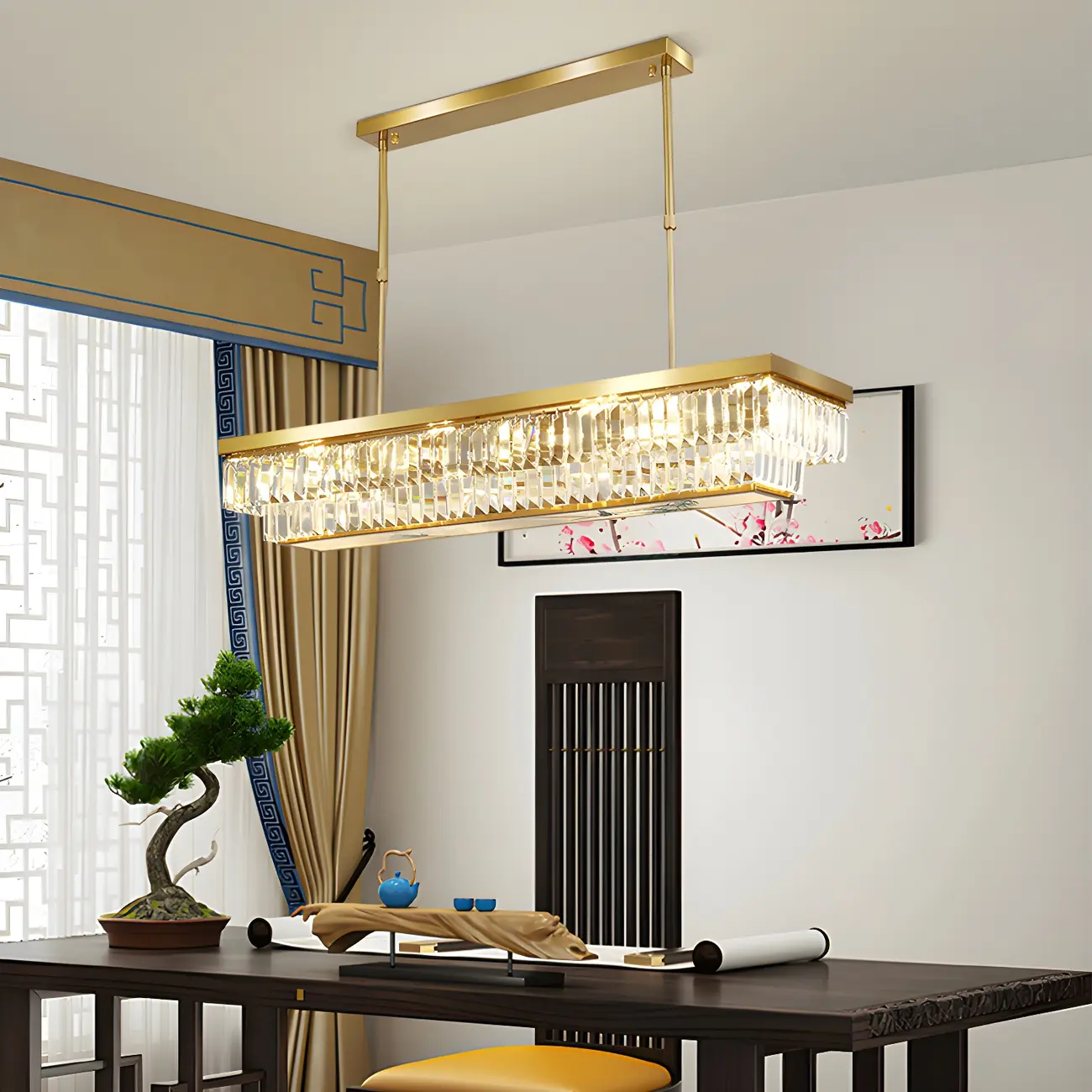 Modern Adjustable Crystal Pendant Light in Gold