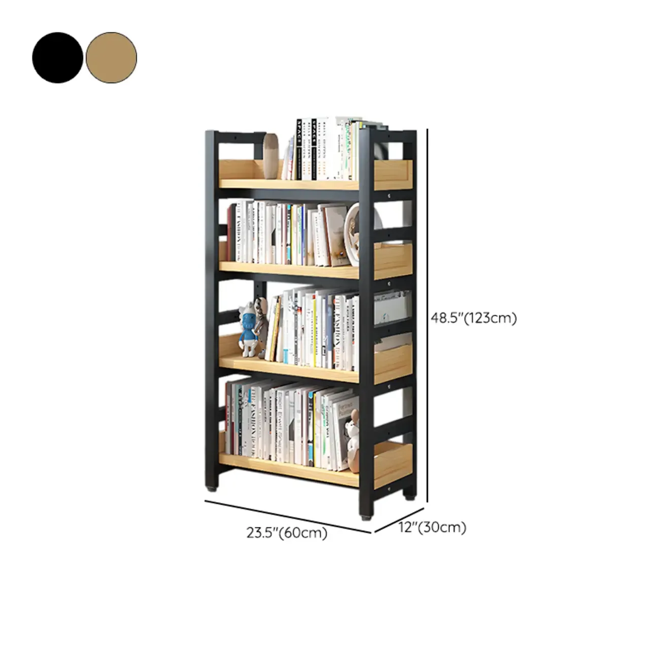 Freestanding Simple Multi-Layer Wood Bookshelf in Steel Frame