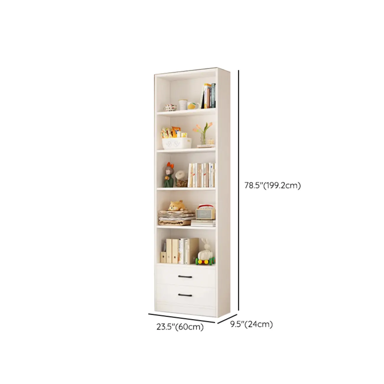 Spacious Vertical White 2-Shelf Wood Bookcase
