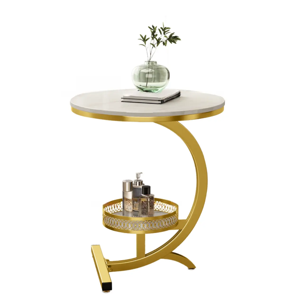 Glam Stone Top Metal Base C-Shape Side Table