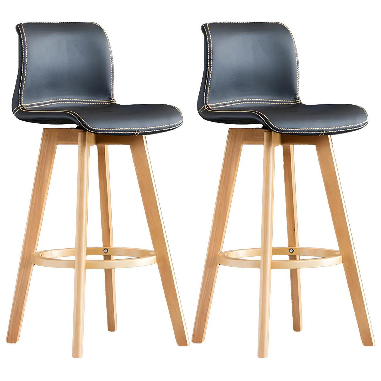 Mid-Century Distressed Leather Swivel Bar Stool with Back