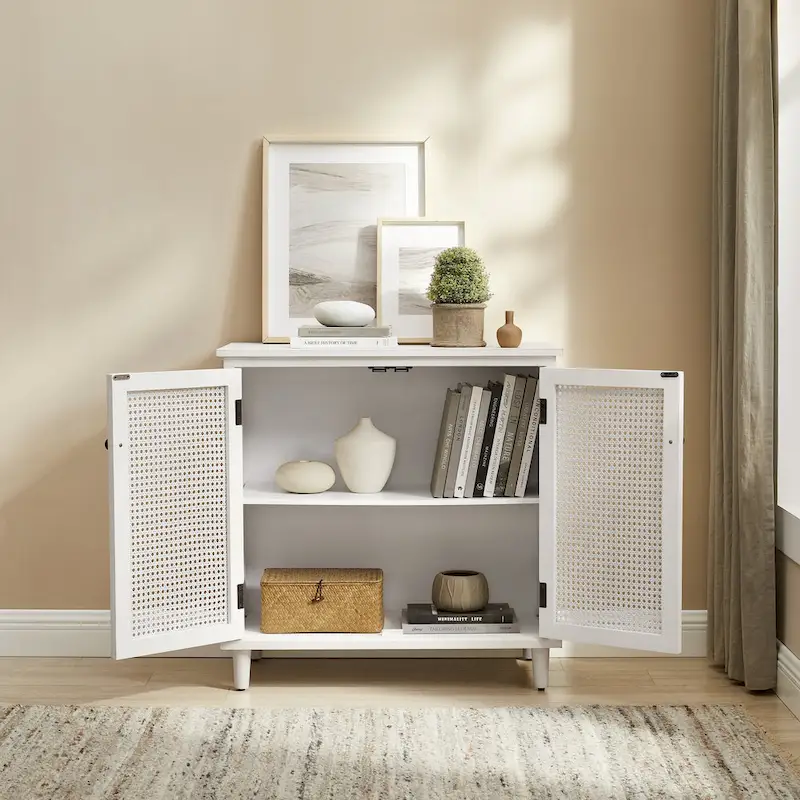 Art Leon Woven Rattan Wicker Accent Cabinet