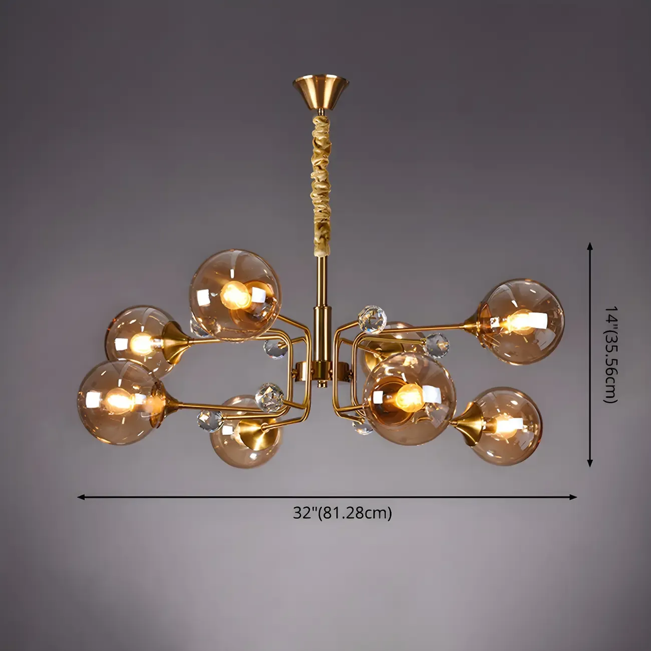 8-Light Mid-Century Modern Glass Globe Chandelier