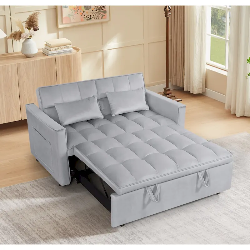 Modern Convertible Futon Sofa Bed,Adjustable Backrest,Armrest Holders