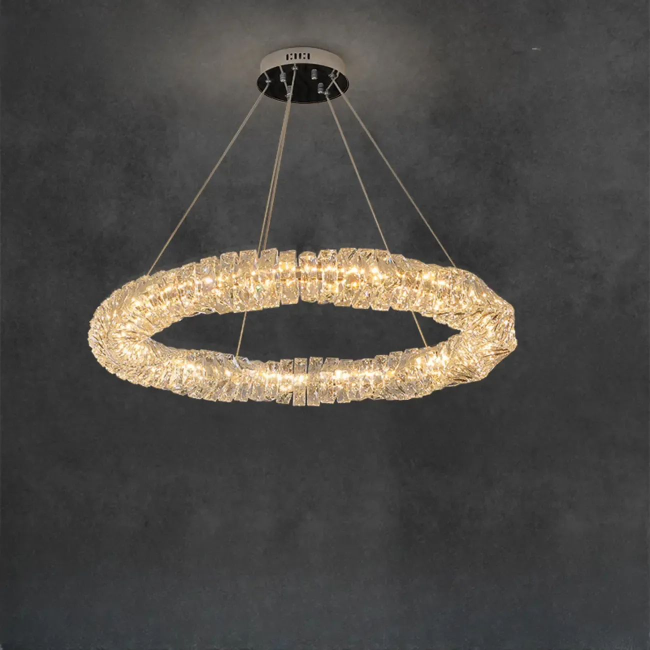 Gold Crystal Ring Glass Modern Linear Chandelier Light