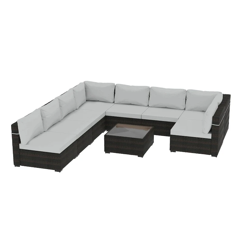 UPHA 9-piece Cushioned Wicker Patio Conversation Seating Set