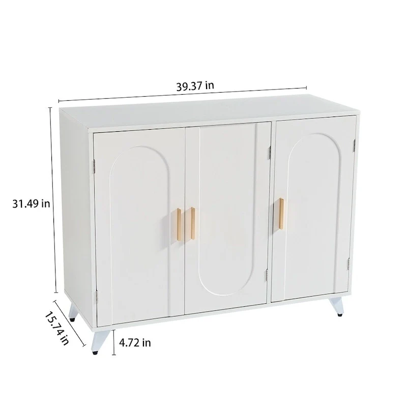 Sideboard Buffet Cabinet With 3 Doors And Removable Shelves