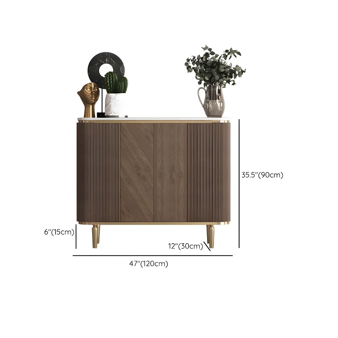 Glam Brown Wooden Sideboard with Marble Top