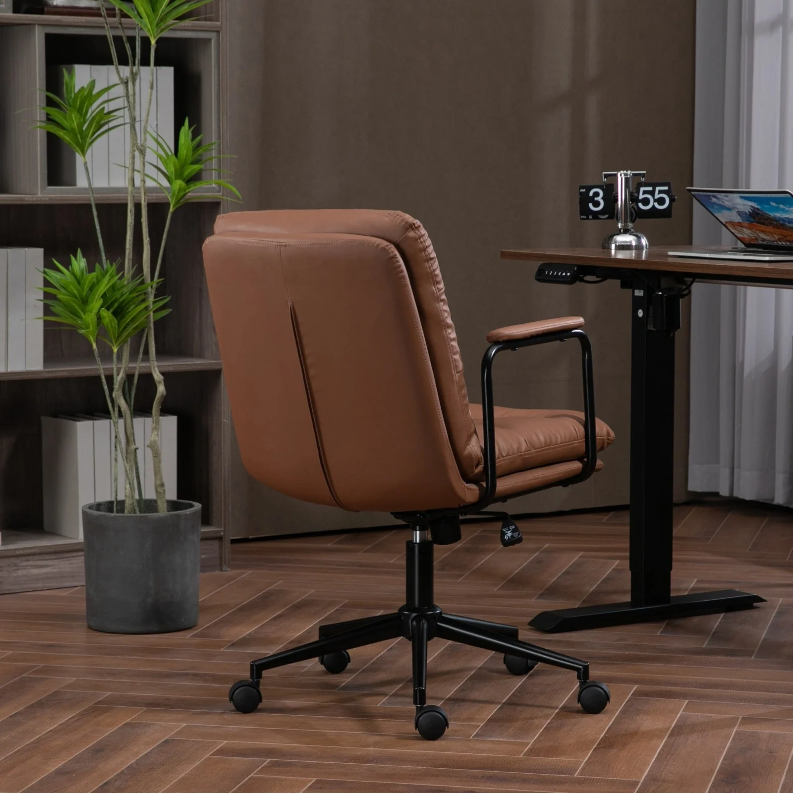 Walker Edison | Brown Ergonomic Faux Leather Desk Rolling Swivel Chair