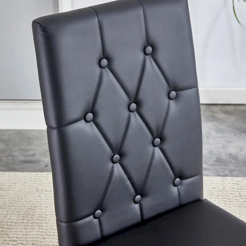 High Back Dining Chair Set of 4 Button Plaid Tufted Soft Cushion Side Chair Living Room Accent Chair Armless Chair