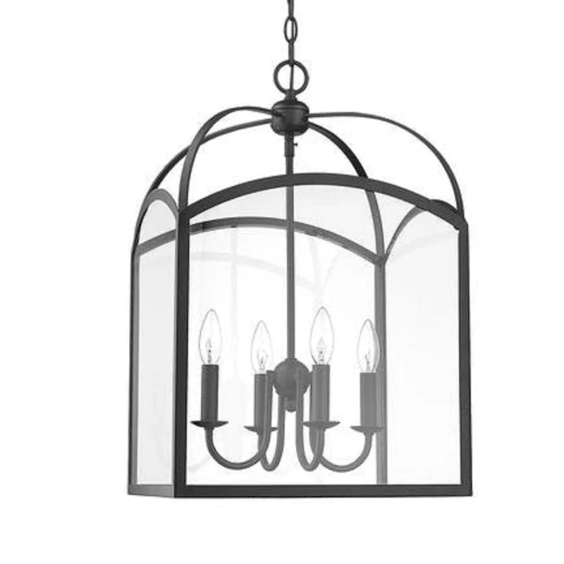 Traditional Large 4-L Pendant Lantern in Black 15 W x 24 H