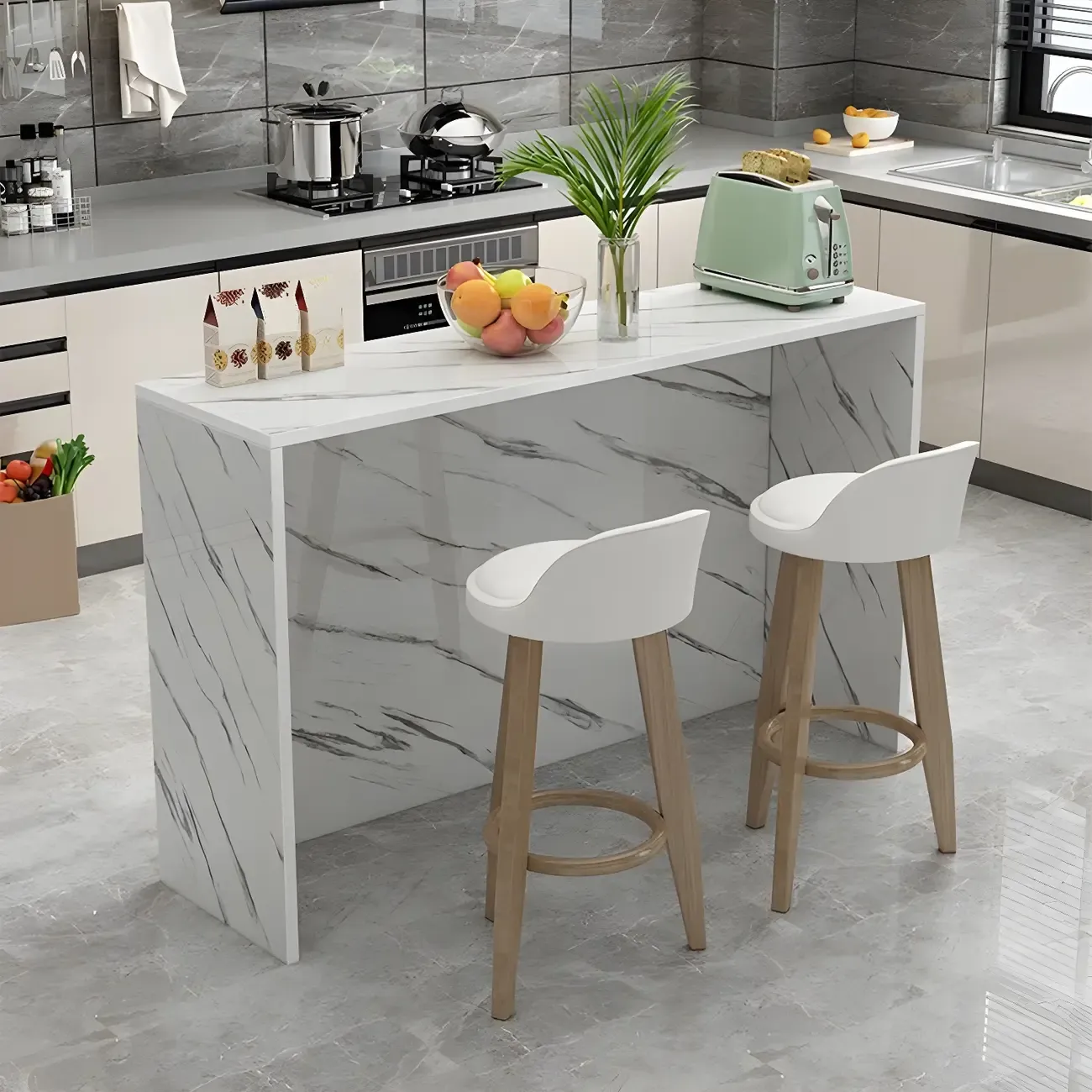 Living Room White Rectangular Wood Long Bar Table