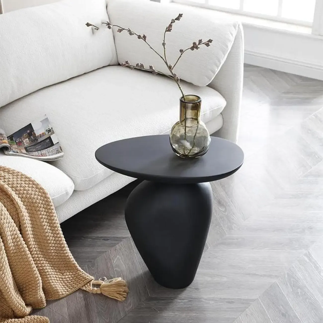 Modern Black End Side Table with Steel Base