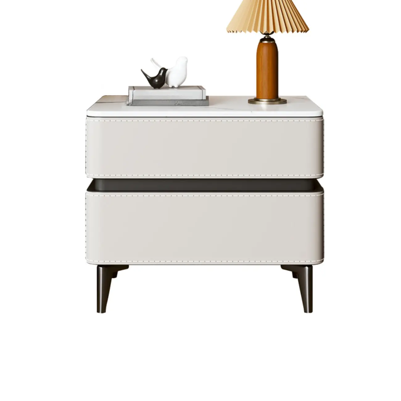 Modern Faux Leather Stone Top 2-Drawer Nightstand