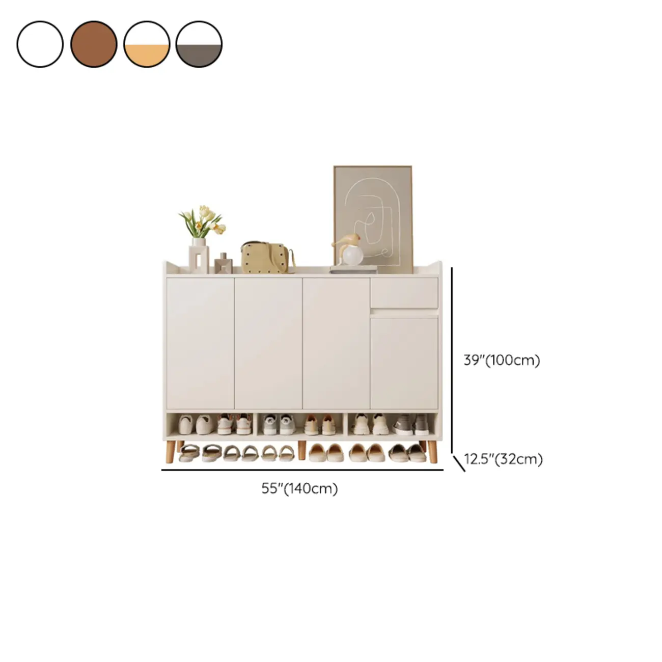 Vertical Modern White Wood Entryway Shoe Cabinet