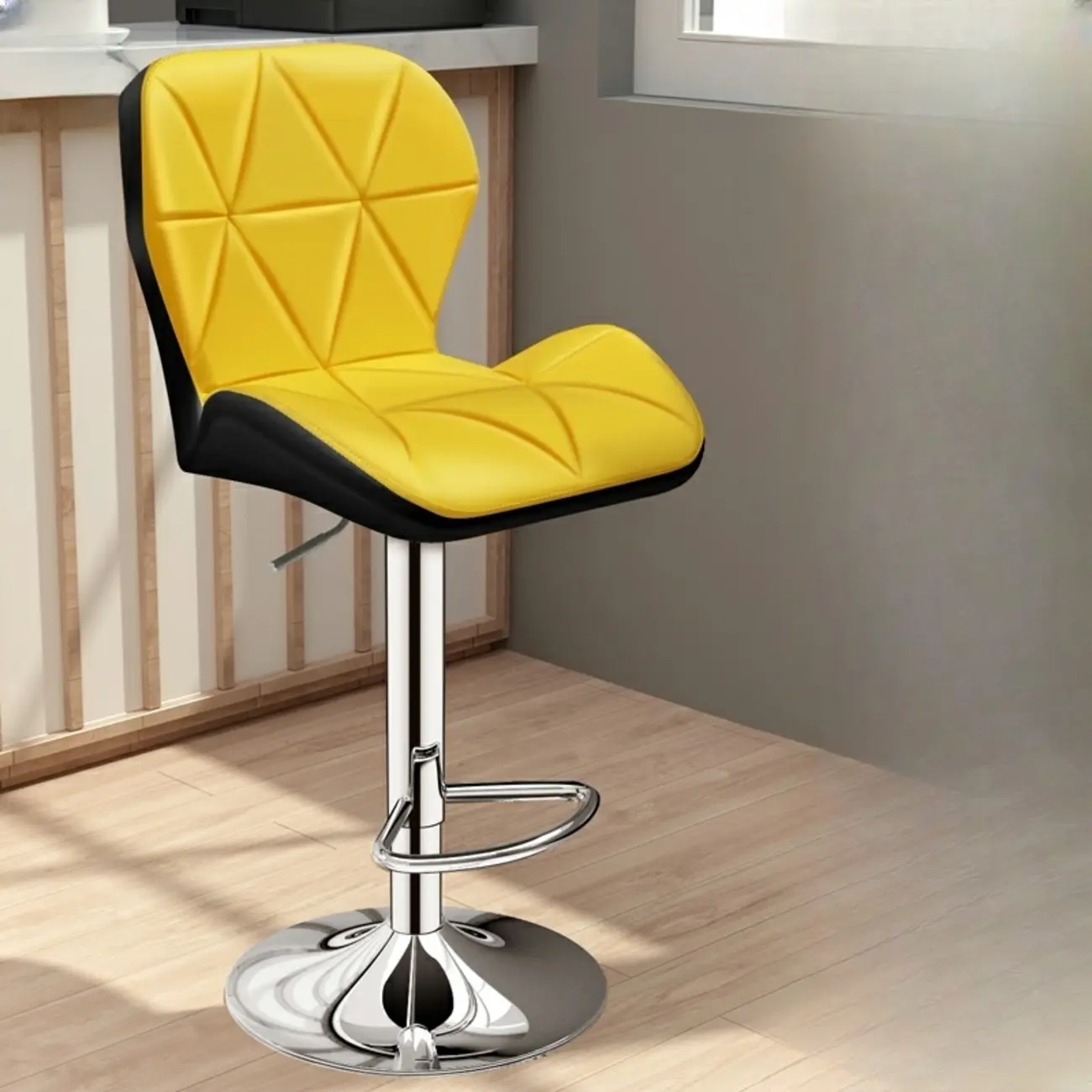 Square Adjustable Swivel Leather Bar Stools with Back