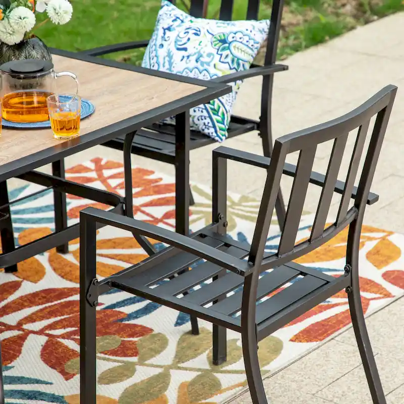 MAISON ARTS 5-piece Faux Wood Table and Metal Stackable Chairs Patio Set - 5-Pieces Sets