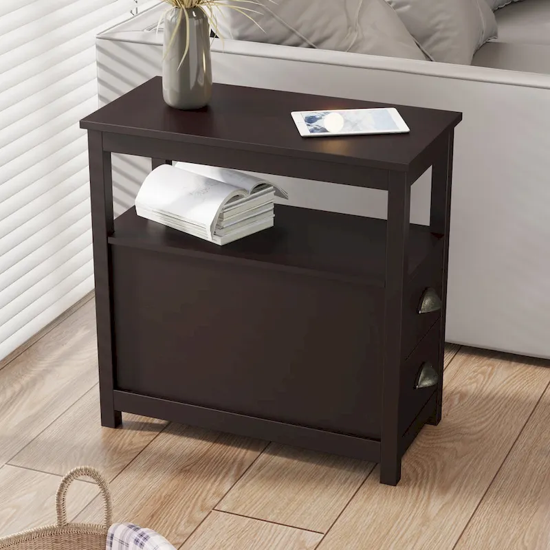 End Table With Two Drawers And Open Shelf