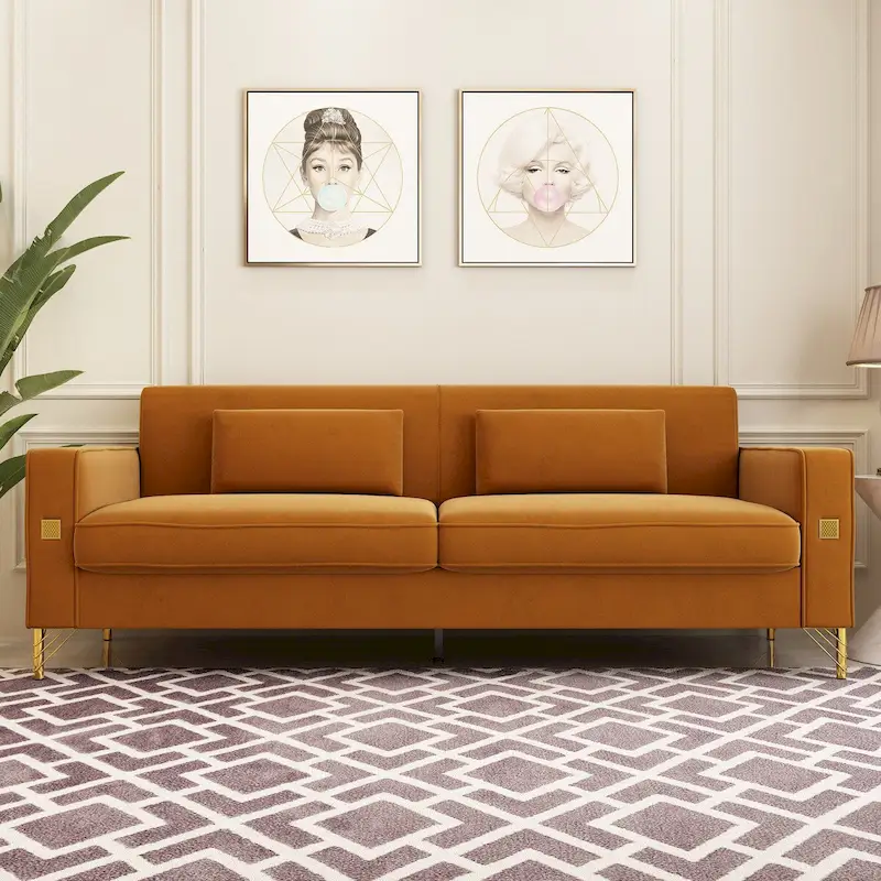 Modern Tufted Velvet Loveseat Upholstered Sofa with Removable Cushions and Pillows - 85.63 in.D x 30.31 in.W x 30.51 in.H