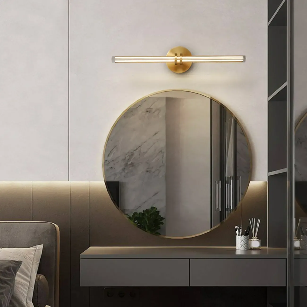 Multi Dimming Modern Linear Copper Bathroom Wall Lights