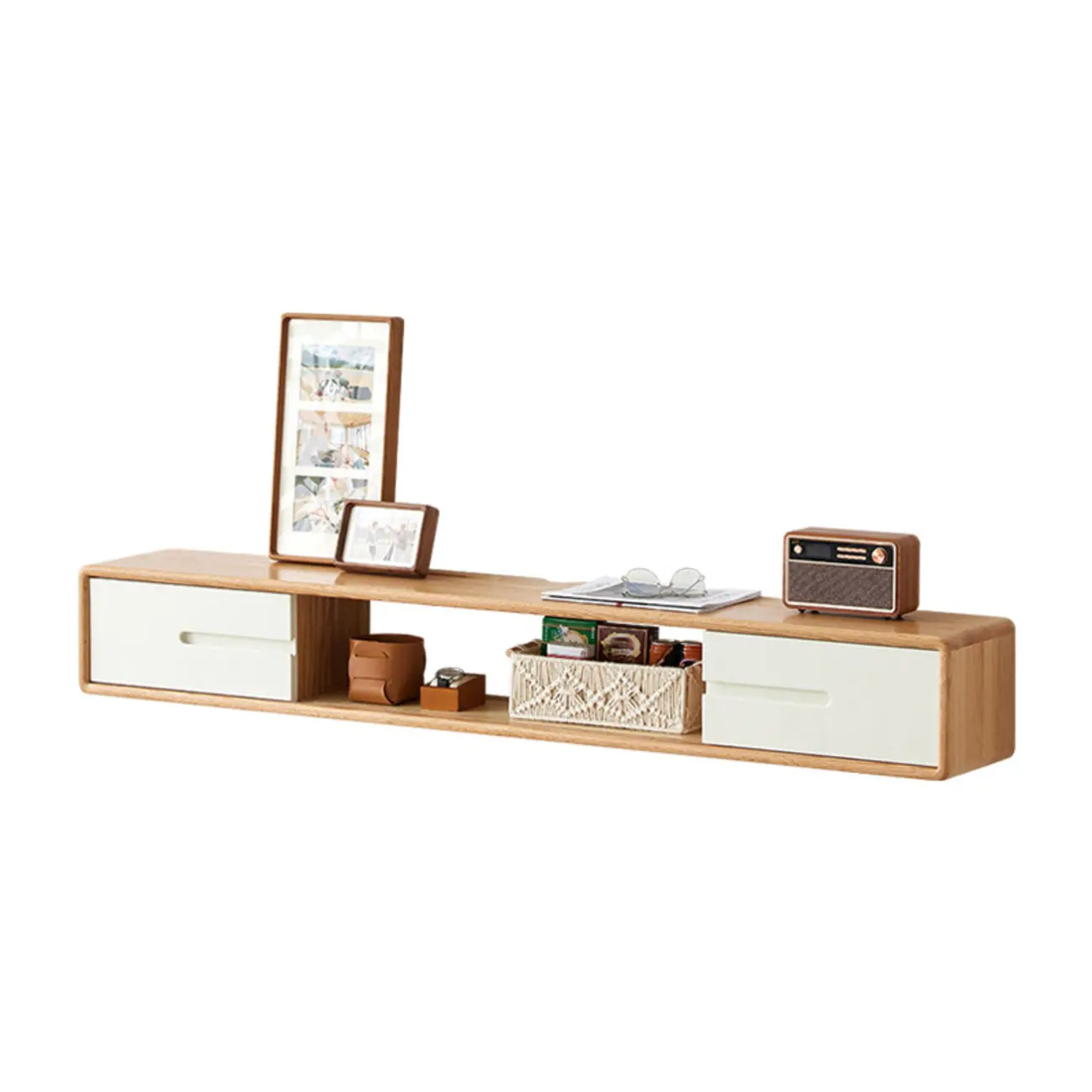 Natural Wood Wall Mount TV Stand Entertainment Center
