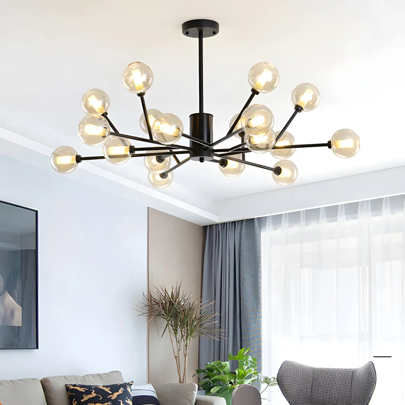 Modern Gold Metal Glass Globe Sputnik Chandelier