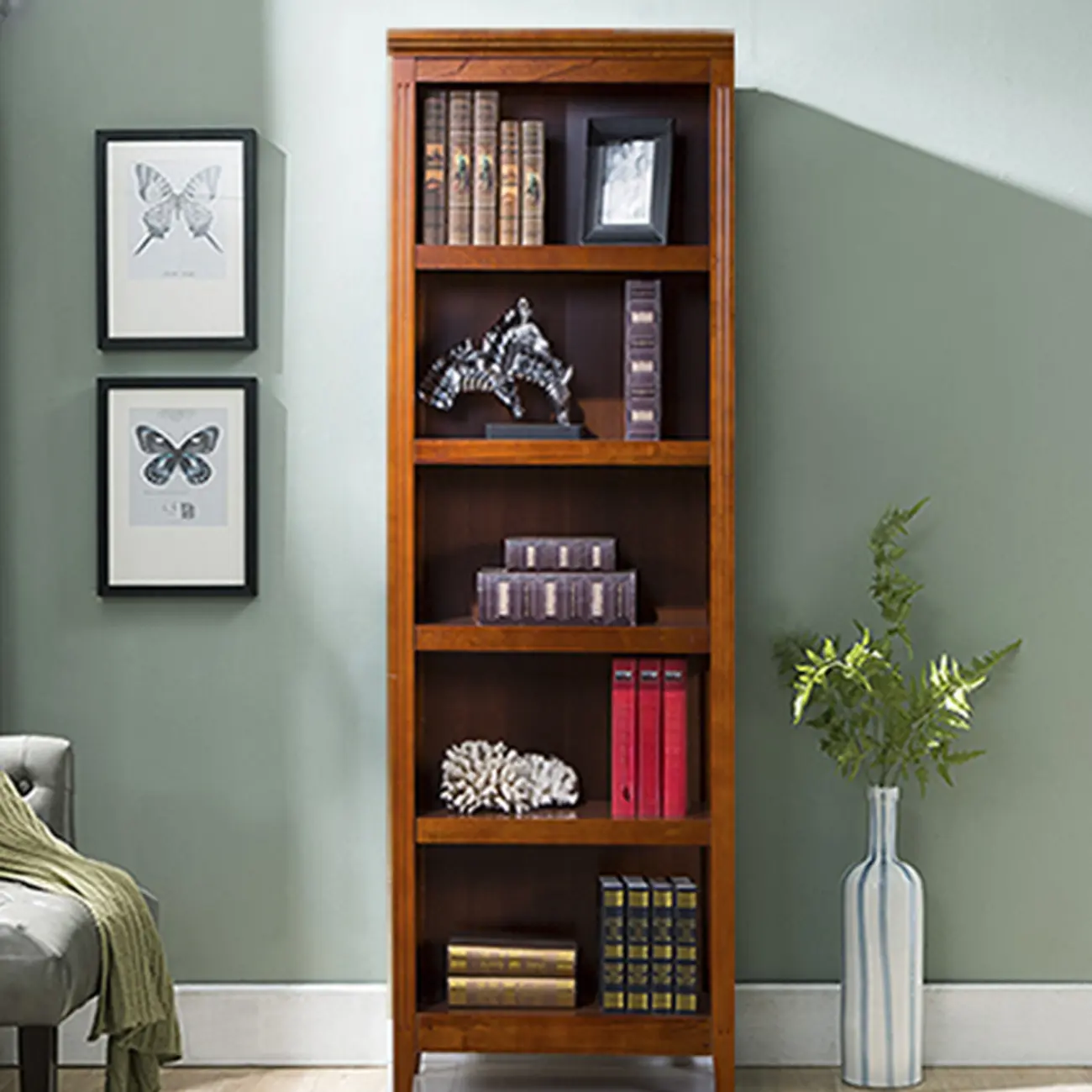 Classic Birch Wood 5-Tier Vertical Barrister Bookcase