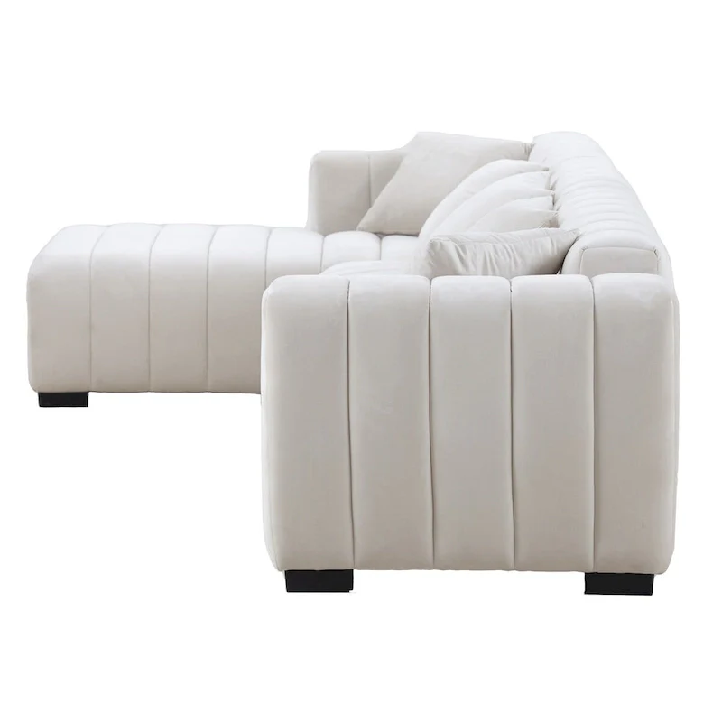 Channel Tufted Sofa Velvet Upholstered Left Chaise Modular Sofa