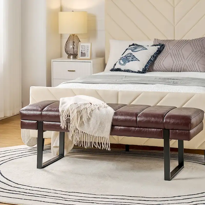 Laurens Modern 52.5 Channel Tufted Bench with Mental Legs by HULALA HOME