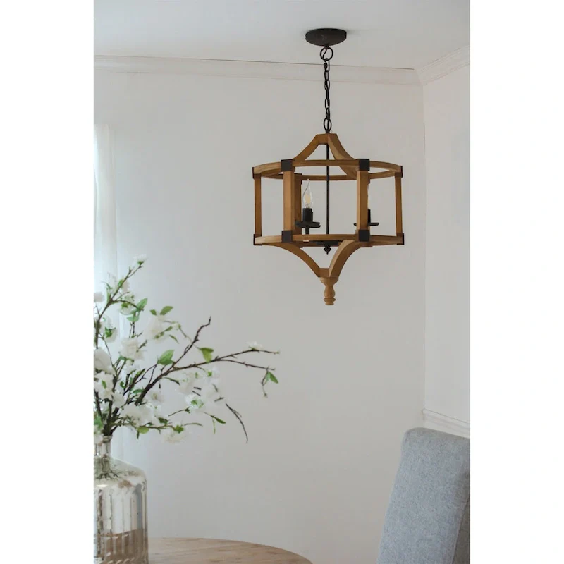 3 - Light Wood Drum Chandelier