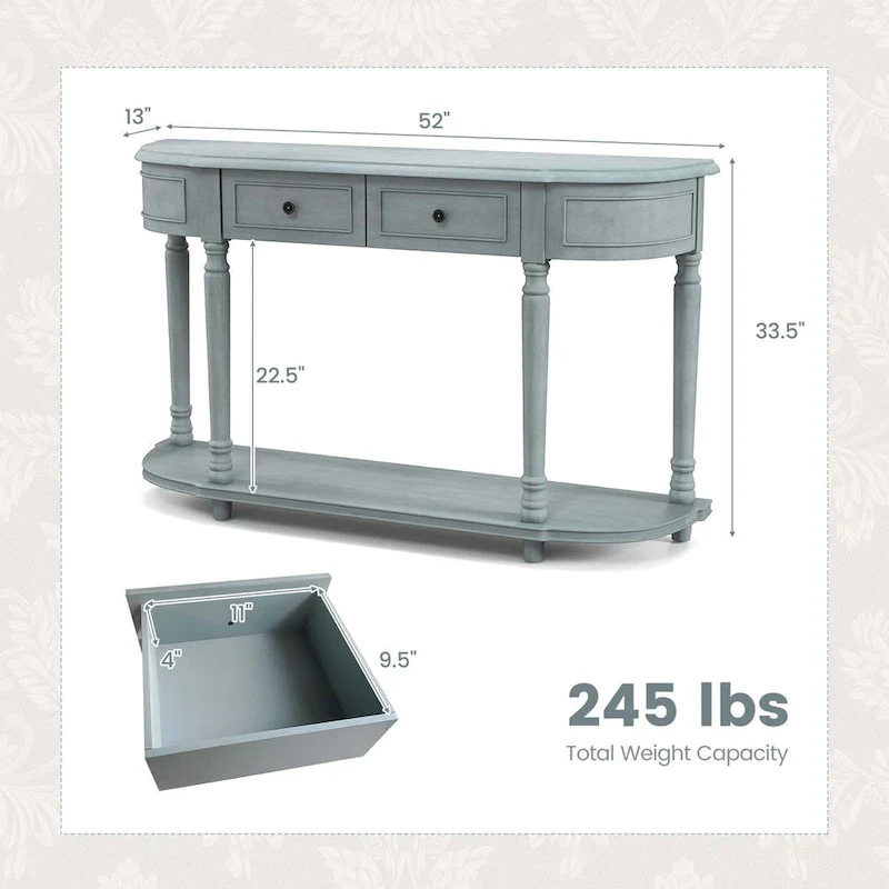 Costway 52 Long Sofa Table with 2 Drawers & Open Shelf Retro Console - See Details