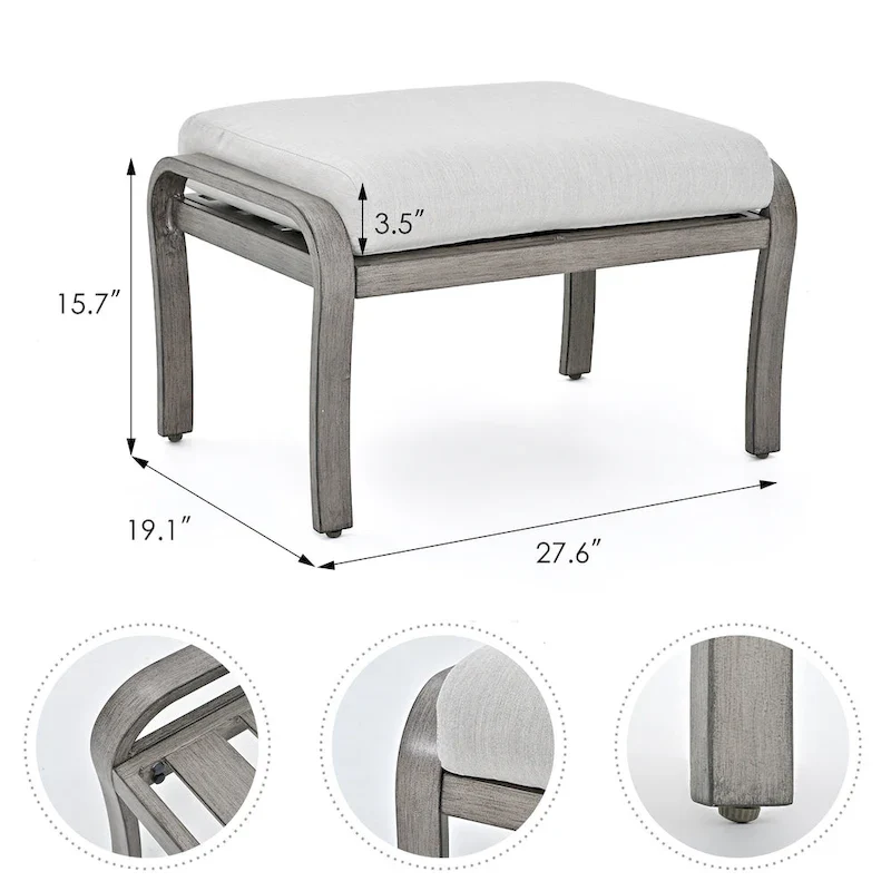 6-Piece Aluminum Patio Conversation Set with Coffee Table, Loveseat, Ottoman and Light Gray Cushions