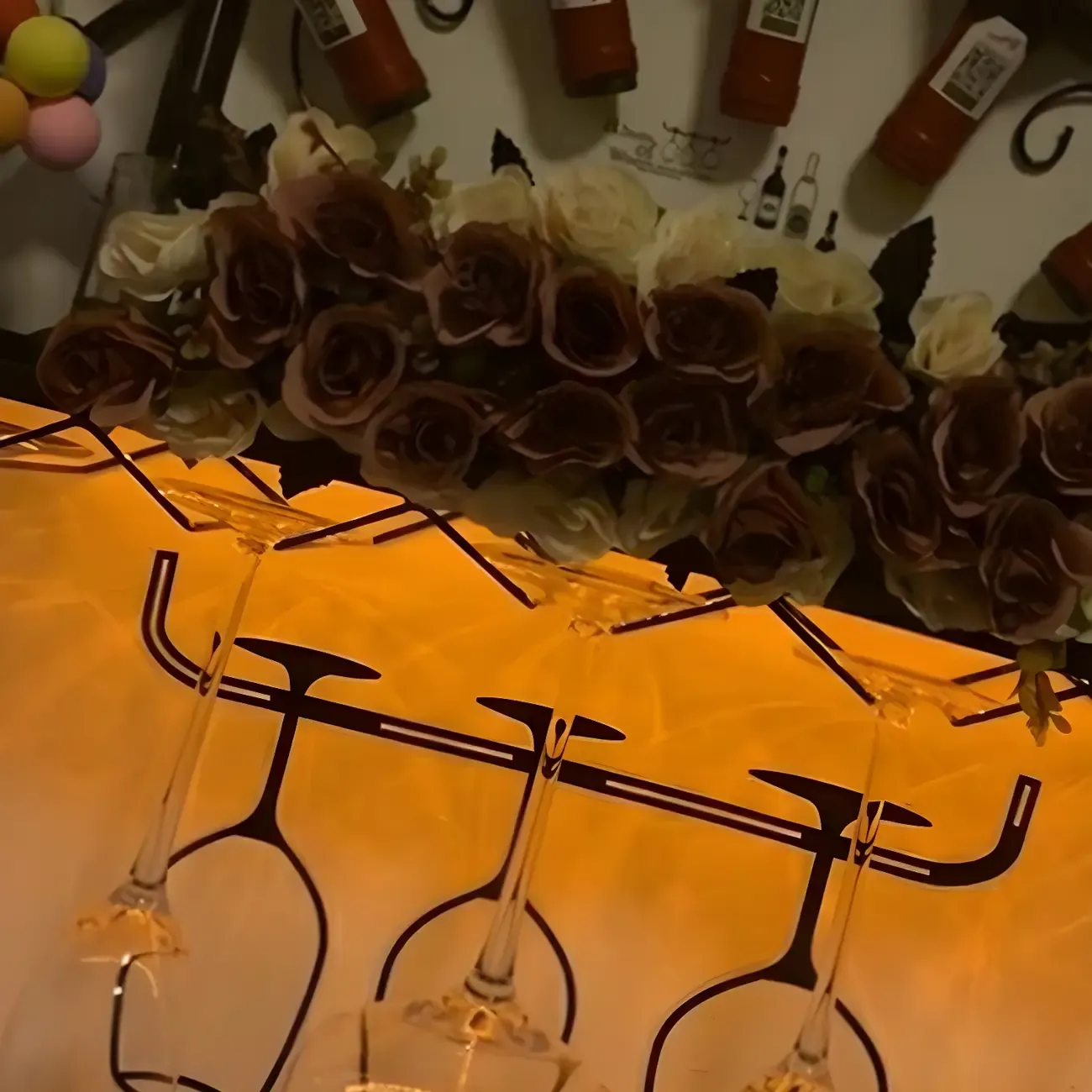 Fan-shaped Simple Metal Wall-Mounted Wine Bottle & Glass Rack