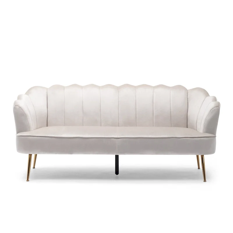 Velvet Channel Stitched 3-seater Sofa with Metal Legs
