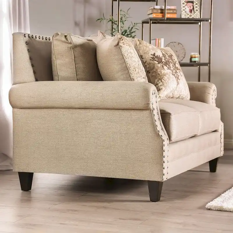 Furniture of America Qyn Traditional Beige Solid Wood Padded Loveseat