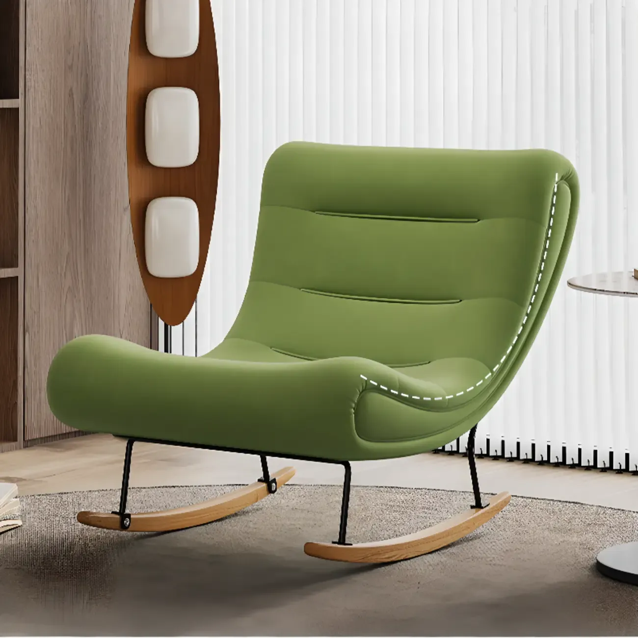 Ergonomic Wooden Upholstered Rocking Chair for Living Room