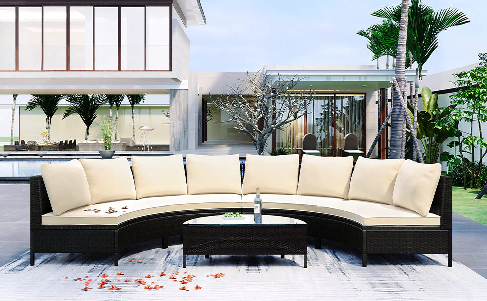 Walker Edison | Modern Wicker 5 Pieces All-Weather Wicker Sofa Set