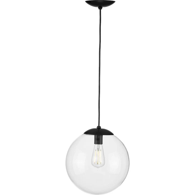 Atwell Collection 1-Light Clear Glass Matte Black Large Pendant - 12 in x 12 in x 12.5 in