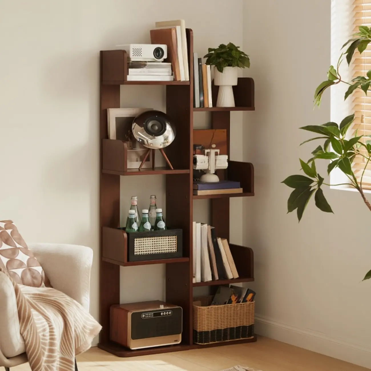 Rectangle Brown Wood 4-Tier Open Bookcase