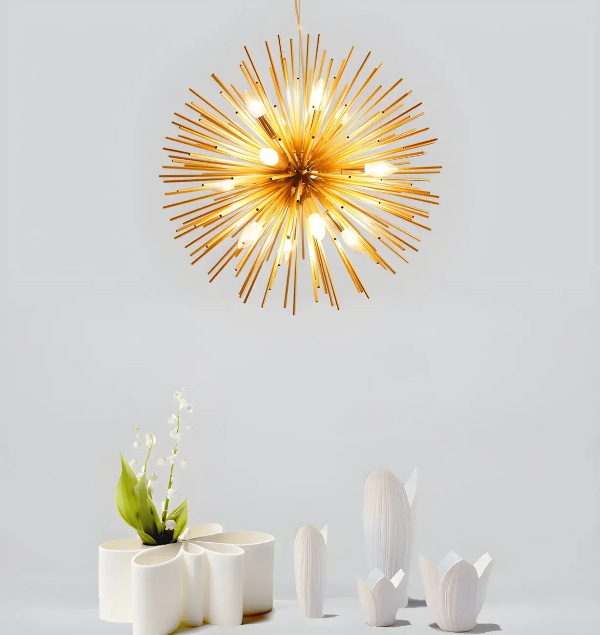 Unique Gold Sputnik Starburst Chandelier Height Adjustable
