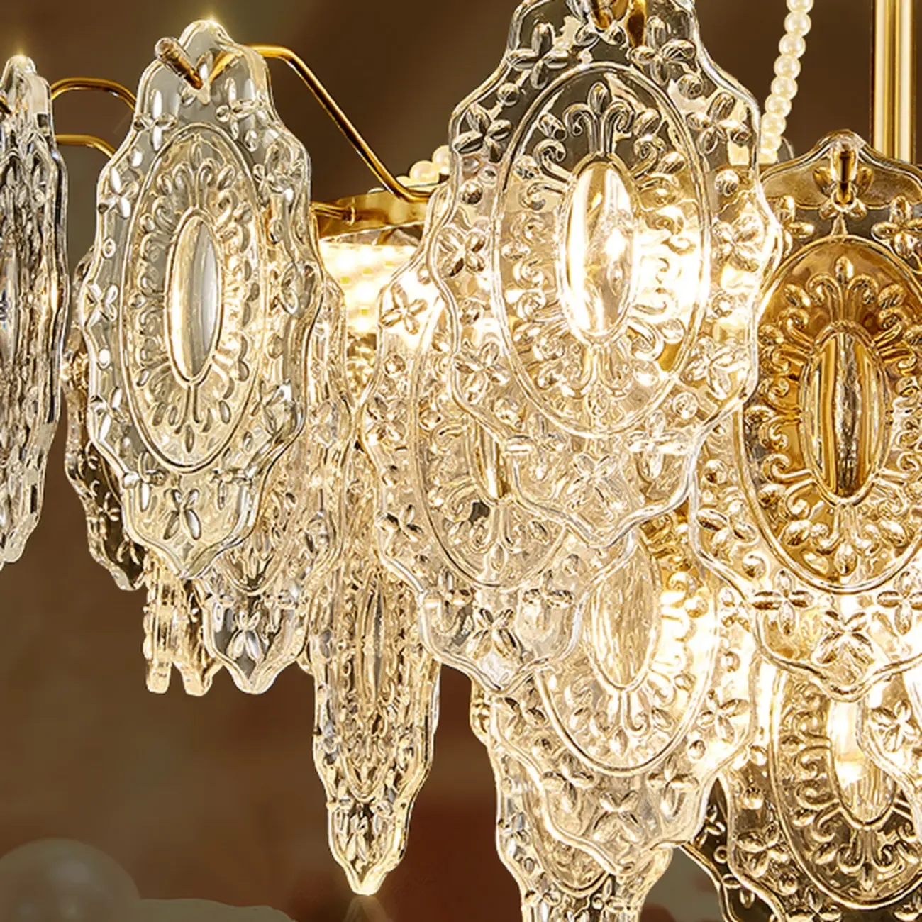 Luxurious Gold Crystal Leaf Round Pendant Chandelier