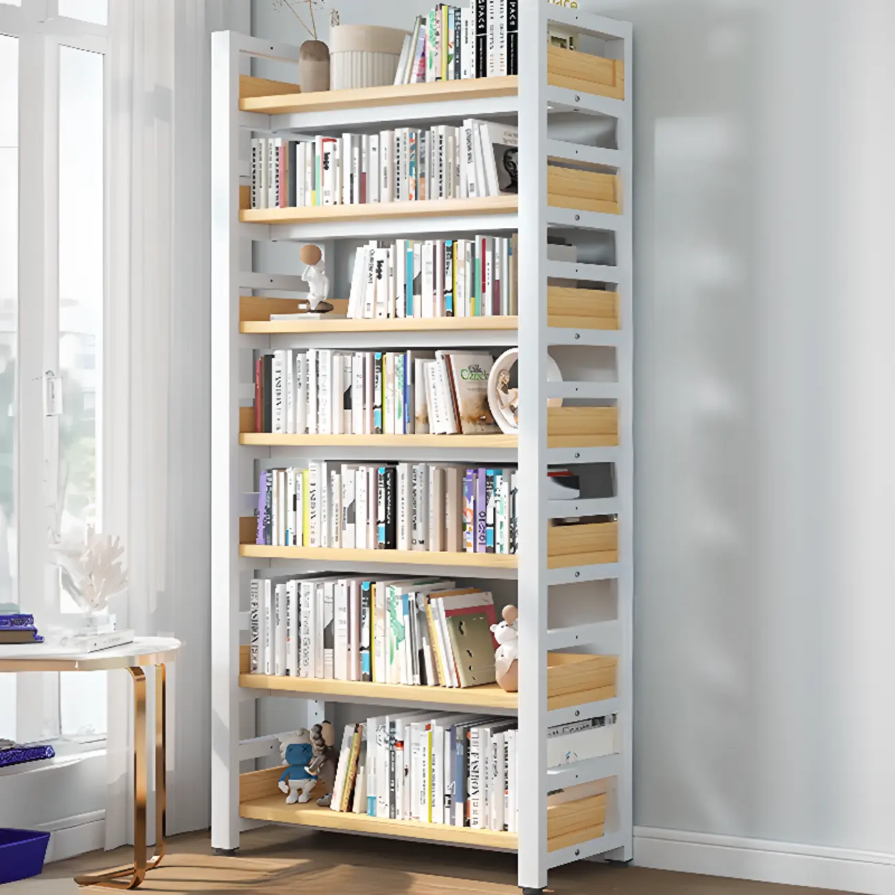 Modish Multi-Layer Open Back Wooden Tall Bookshelves